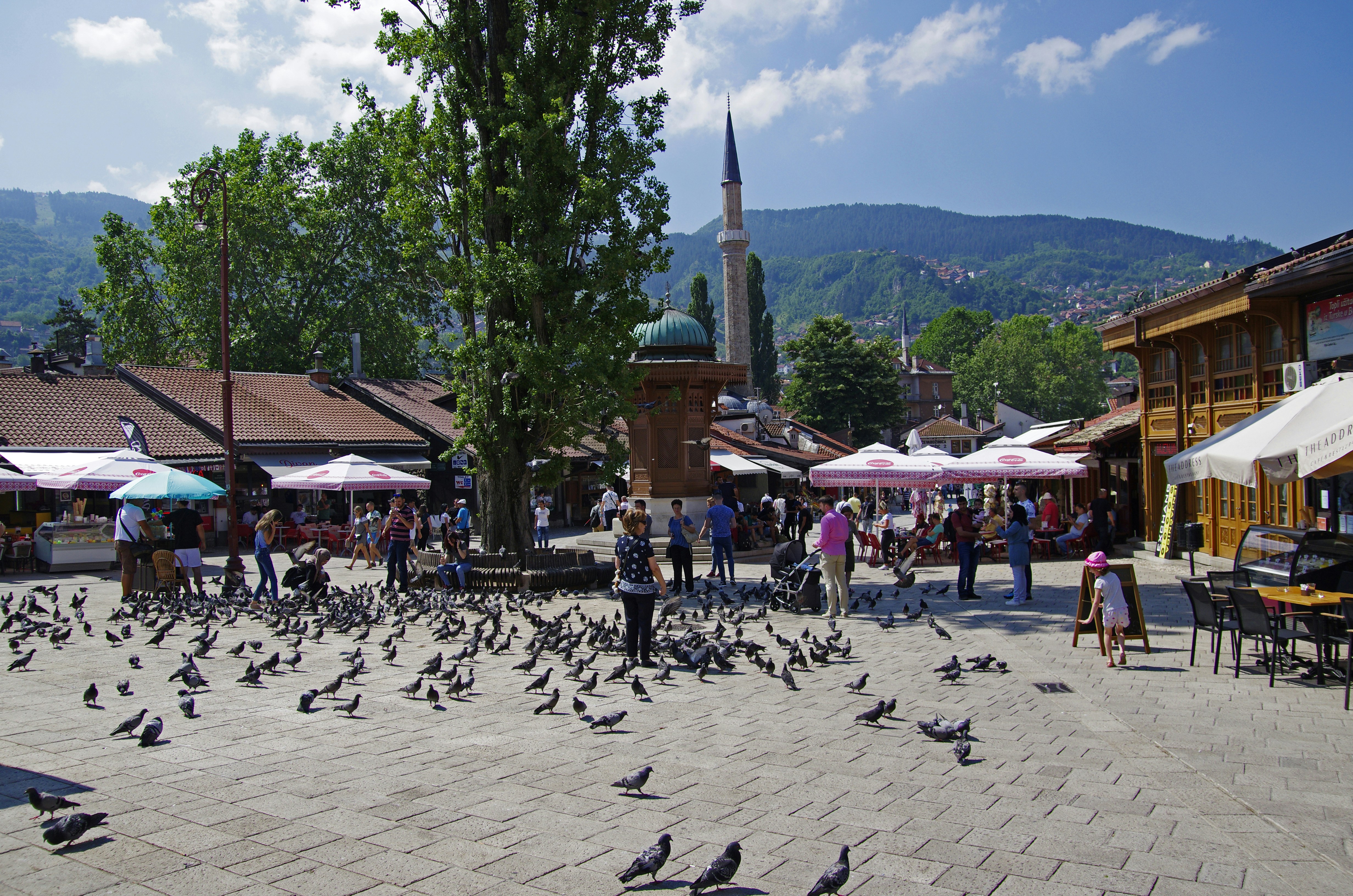 Old street in Baščaršija Sarajevo - Pigeon square