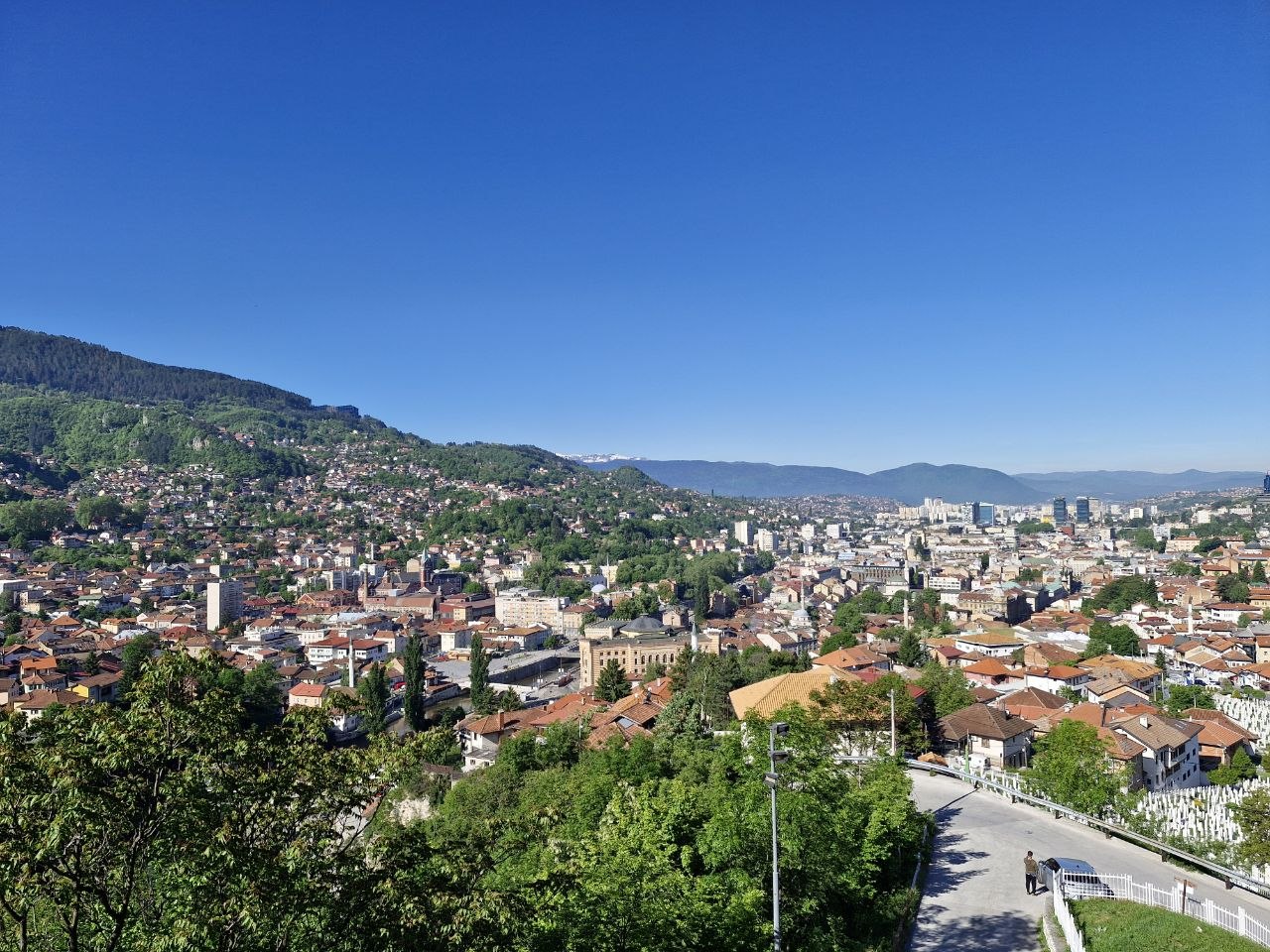 View over Sarajevo Old Town and surrounding mountains
